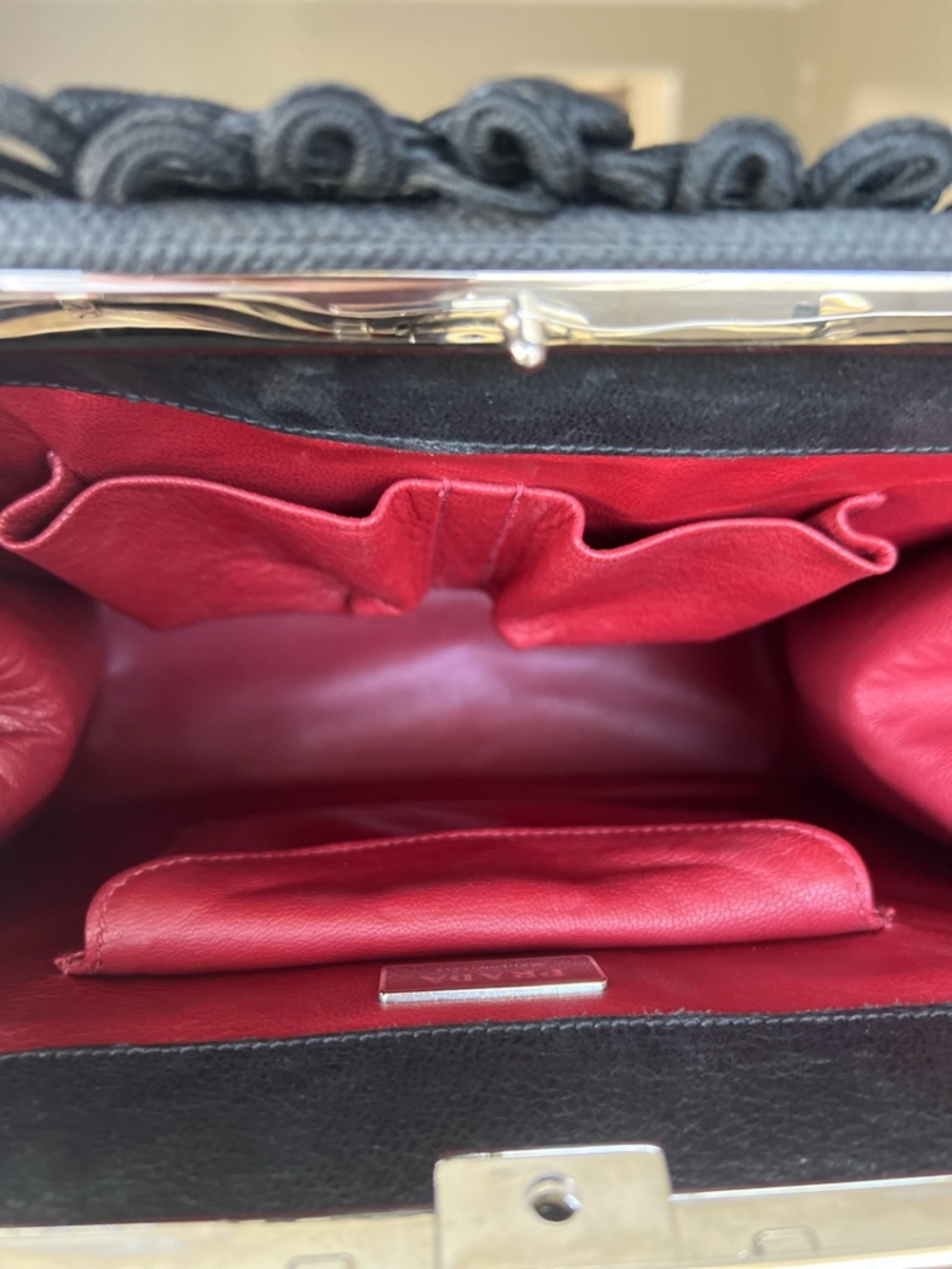 PRADA Black and Red Rose Floral Top Handle Bag Clochette Keys Silver Hardware - Picture 11 of 16